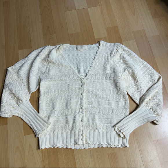 Sezane Charlotte Ivory Textured Knit Cardigan Blouse - Picture 3 of 10